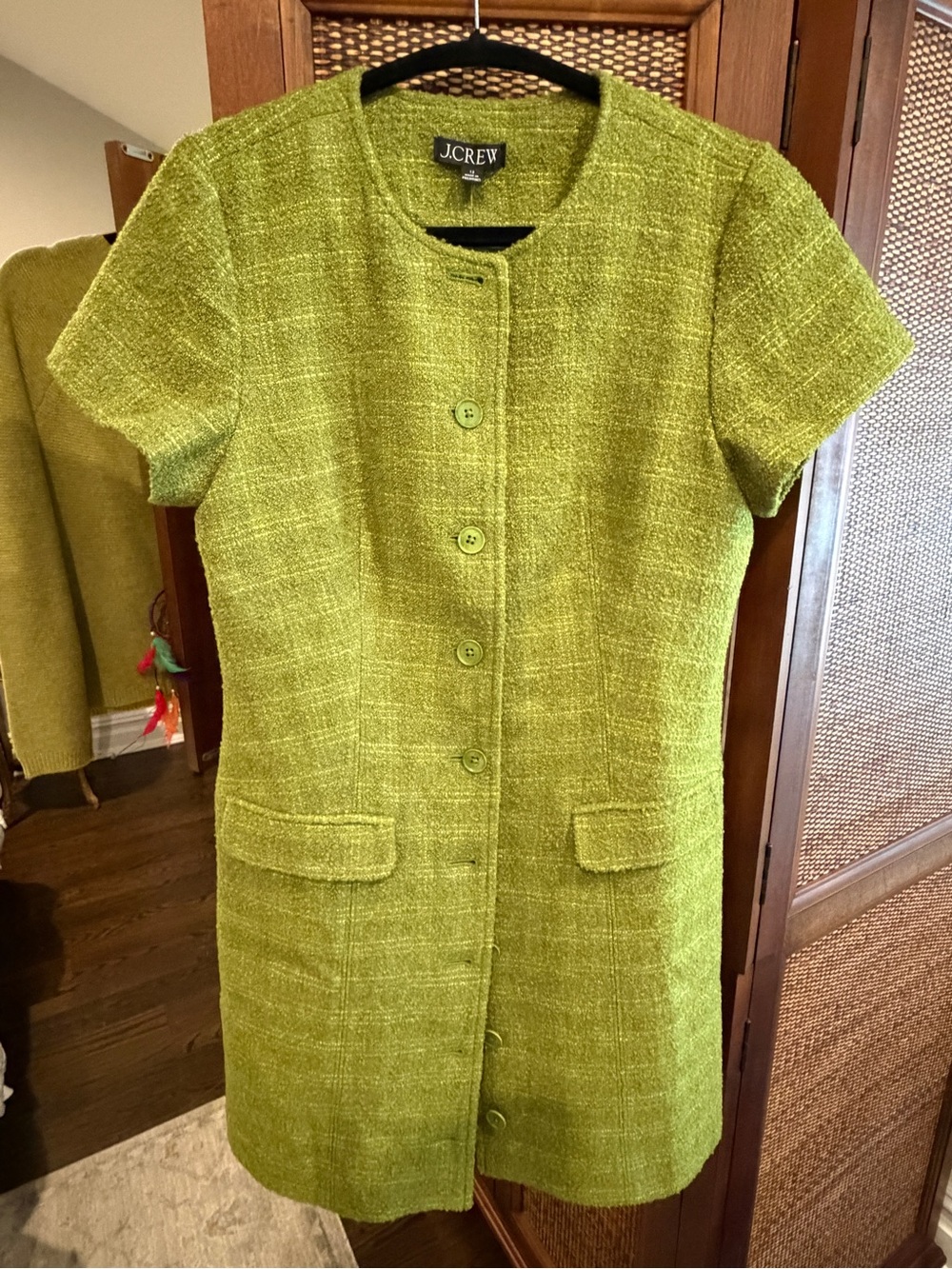 J. Crew Lime Green Short-Sleeve Tweed Dress